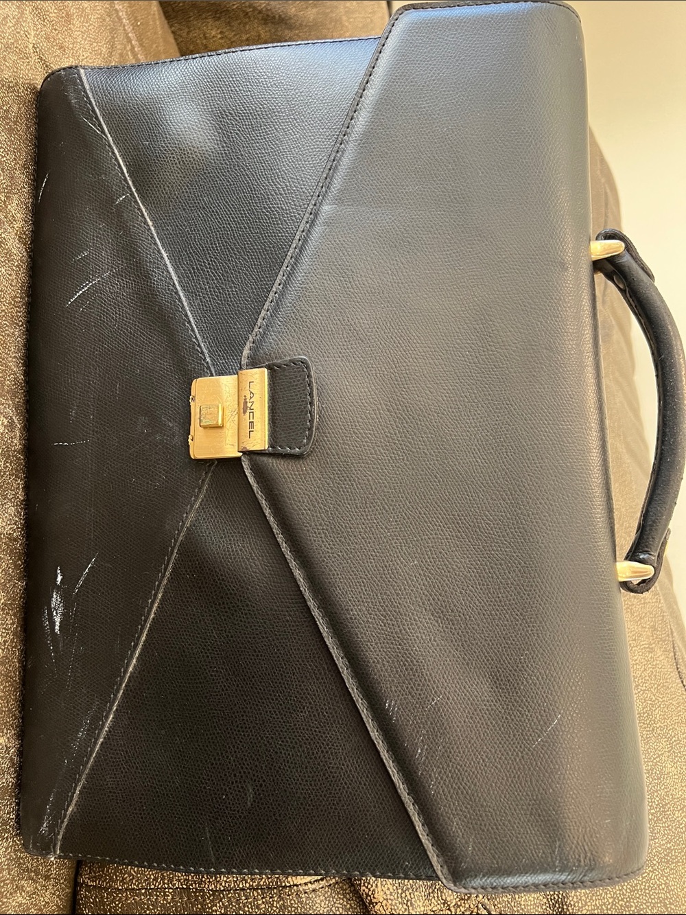 ✦ Vintage Lancel Paris Black Leather Briefcase French Designer Collector’s P